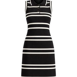 Bold Stripes Knit Sleeveless Collar Mini Dress