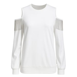 Off Shoulder Beaded Detail Sweatshirt