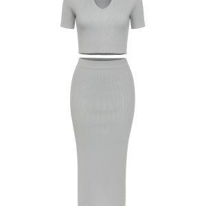 Solid Crop Top and Skirt Set