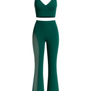 Bandage Crop Top and Bell Bottom Pants With Rhinestones