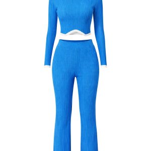 Turtle Neck Knit Crop Top and Pants Set