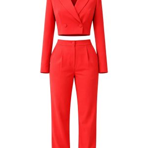Crop Blazer and Trouser 2 Piece Set