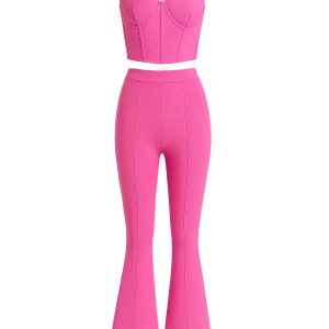 Bandage Heart Bust Corset Top and Flare Pants Set