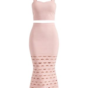 Bandage Sleeveless Crop Top and Midi Skirt With Cutouts