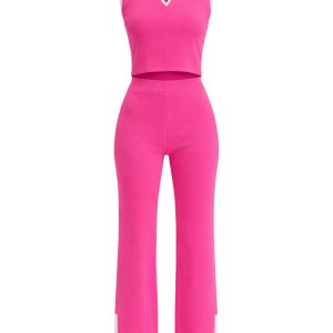 Sleeveless Collared Top and Pants Set