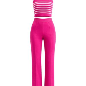 Emery Stripe Knit Sleeveless Mock Neck Top with Pants Set