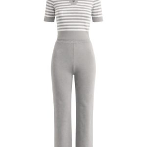 Calm Day Stripe Knit Top and Pants Set
