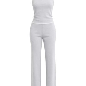 Blooming Borders Knit Sleeveless Top and Pants Set