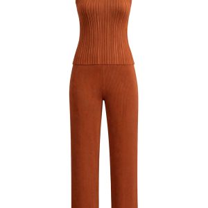 Variegated Rib Knit Sleeveless Top and Pants Set
