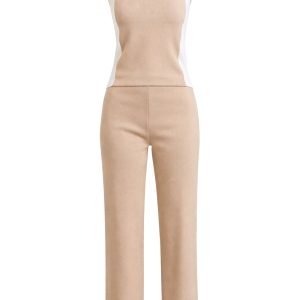 Serene Contrast Knit Sleeveless Top & Pants Set