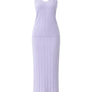 Twist & Flow Knit Sleeveless Top and Midi Skirt Set