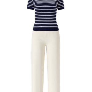 Marin Stripe Knit Short Sleeve Top and Solid Pants Set