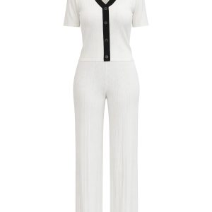 Mariselle Long Sleeve Collar Button Down Pants Set
