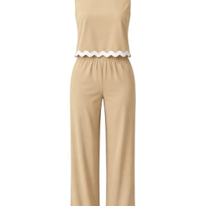 Scallop Elegance Woven Sleeveless Top & Pants Set
