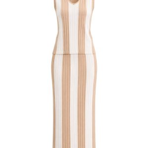 Pinstripe Perfection Rib Knit Top and Midi Skirt Set