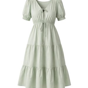 V-Tied Elegance Tiered Dress
