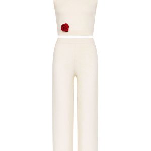 Pretty in Knit Sleeveless Top with Rosettes and Pants Set
