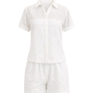 Elegant Ease Lace Shirt And Shorts Set