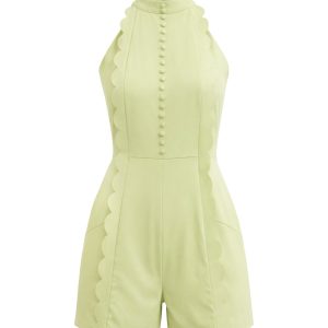 Kaiselle Woven Halter Scallop Edge Romper