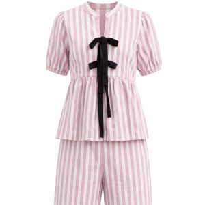Puff & Stripes Bow Top & Shorts Set