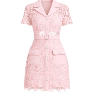 Crochet Lace Shirt Mini Dress