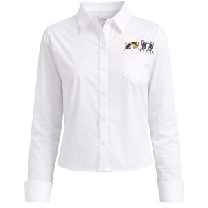 Woven Shirt with Kitten & Puppy Embroidery