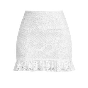 Lace Mini Skirt With Ruffle Hem