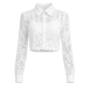 Lace Shirt With Embellished Collar