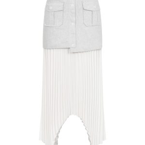 Day Trip Woven Button Down Asymmetrical Hem Pleated Skirt