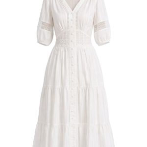 Boho Breeze Woven Short Sleeve Tiered Midi Dress