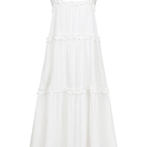 Ethereal Ruffle Elegance Dress With Rhinestone Detail