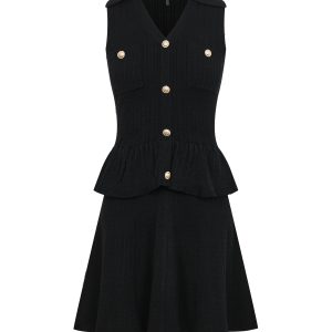 Soft Peplum Layered Knit Sleeveless Dress