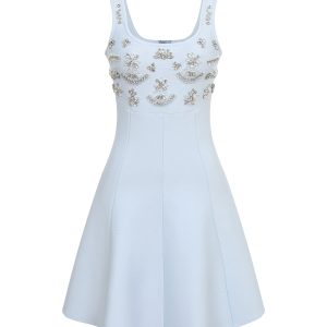 Refined Elegance Crystal-Embellished Bandage Flared Mini Dress