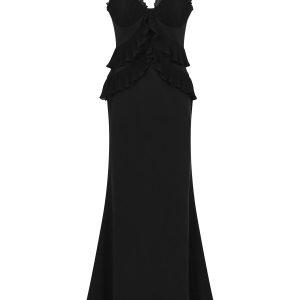 Maelle Woven Ruffle Maxi Mermaid Hem Dress
