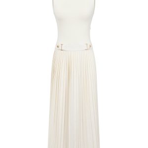 Knit Woven Mix Pleated Midi Dress