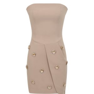 Sorelle Woven Sleeveless Mini Dress with Rhinestones