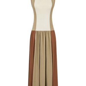 Sleeveless Colorblock Knit Midi Dress