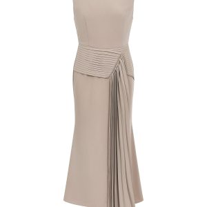 Woven Asymmetrical Midi Dress with Pleated Waist Tie Detail