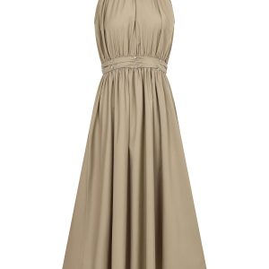 Woven Sleeveless Midi Dress with Ruched Waist Band