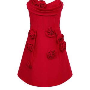 Sculpted Elegance Rosette Appliqué Bandage Dress