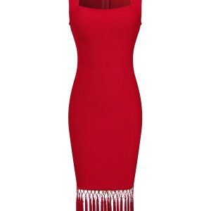 Bandage Sleeveless Dress with Fringe Detail