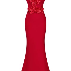 Sleeveless V-neck Bandage Dress with Flower Detail