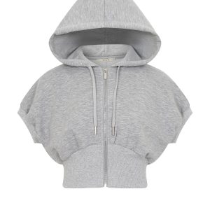 Elise Hooded Knit Dolman Short Sleeve Zip Hooded