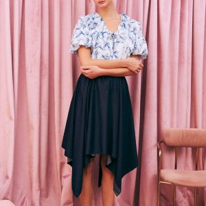 Tencel Blend Asymmetrical Midi Skirt
