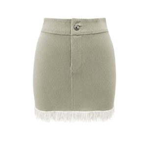 Knit Mini Skirt with Fringe