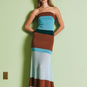 Valence Color Block Knit Maxi Skirt With Sheer Contrast