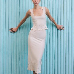 Knit Seashell Embellished Midi Skirt