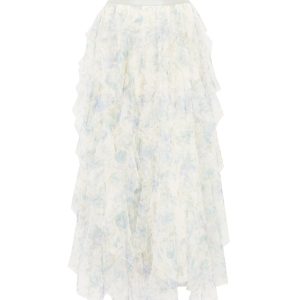 Printed Ruffle Tulle Midi Skirt