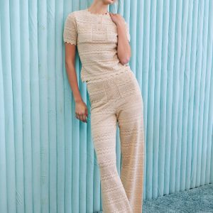Élégie Pointelle Knit Wide Leg Pants with Patch Pockets
