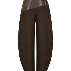 Leather Mix Twill Balloon Pants
